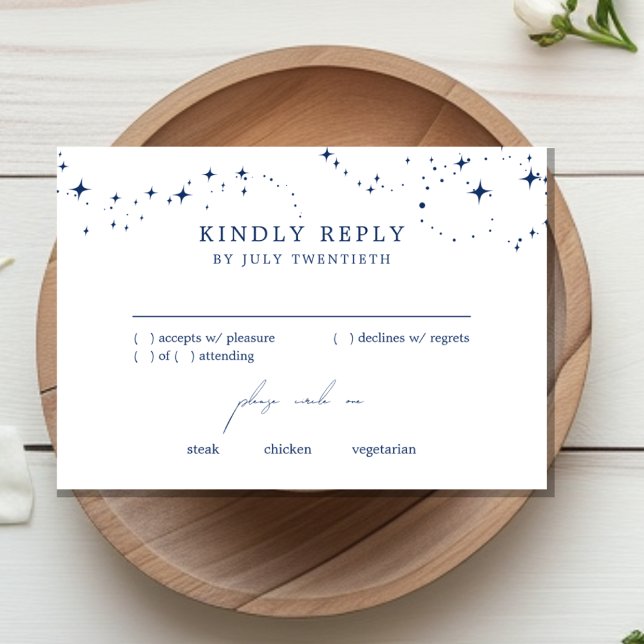 Cartão de Resposta RSVP Branco de Casamento Celest (Criador carregado)