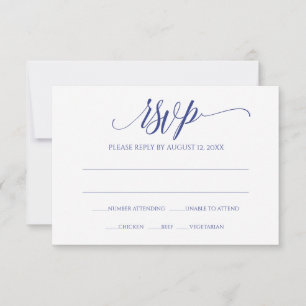 Cartão de Resposta RSVP   Caligrafia Luxuosa (Azul