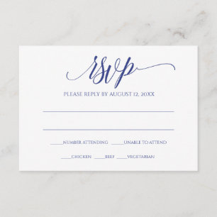 Cartão de Resposta RSVP   Caligrafia Luxuosa (Azul