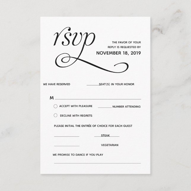 Cartão de Resposta RSVP Clássico Elegante (Respost (Frente)