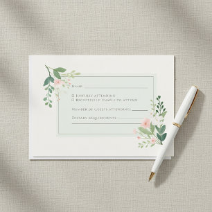 Cartão de Resposta RSVP com Aquarela Floral Verde 