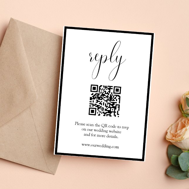Cartão de Resposta RSVP com Código QR para Casamen (Modern minimal QR code RSVP card makes guest responses quick and effortless for weddings)
