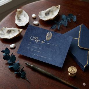 Cartão de Resposta RSVP de Casamento Azul Royal Na