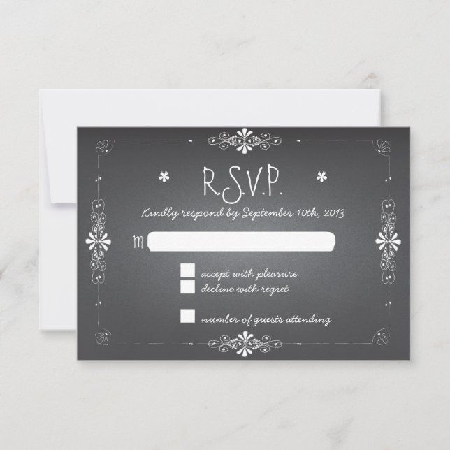 Cartão de Resposta RSVP de Casamento Chalkboard (Frente)