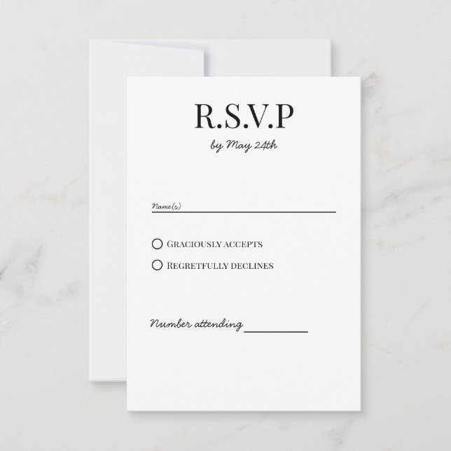 Cartão de Resposta RSVP de Casamento Chic Clássico (Frente)