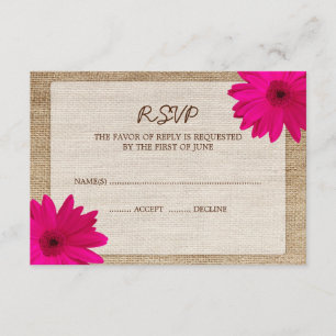 Cartão de Resposta RSVP de Casamento de Burlap, Ro