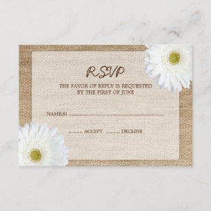 Cartão de Resposta RSVP de Casamento de Burlap Whi