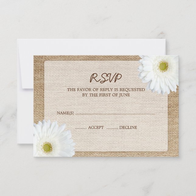 Cartão de Resposta RSVP de Casamento de Burlap Whi (Frente)