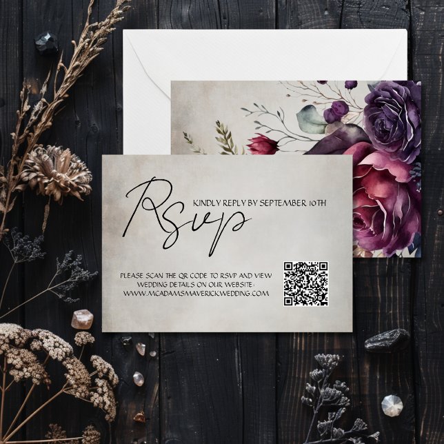 Cartão de Resposta RSVP de Casamento de Código QR  (Criador carregado)