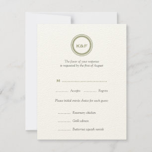 Cartão de resposta RSVP de casamento de iniciais v