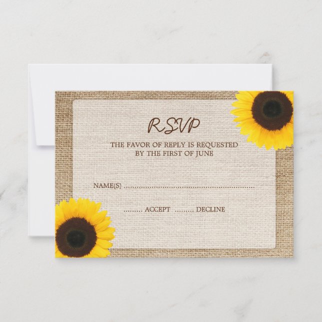 Cartão de Resposta RSVP de Casamento de Sunflower  (Frente)