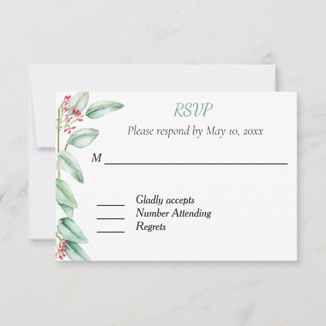 Cartão de Resposta RSVP de Casamento Eucalyptus (Frente)