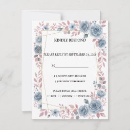 Cartão de Resposta RSVP de Casamento Floral Azul E