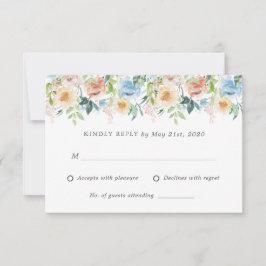 Cartão de resposta RSVP de Casamento Floral Azul P
