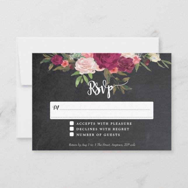 cartão de resposta rsvp de casamento floral boho (Frente)