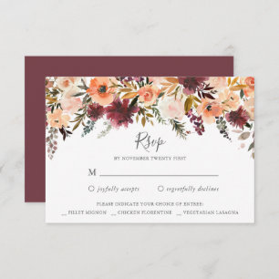 Cartão de resposta RSVP de Casamento Floral Burgun