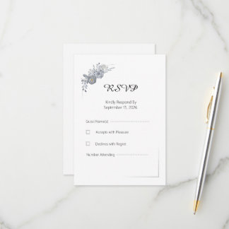 Cartão de Resposta RSVP de Casamento Floral Cinza