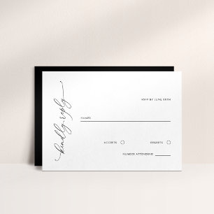 Cartão de Resposta RSVP de Casamento Preto e Branc