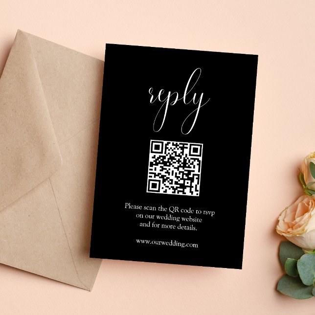 Cartão de Resposta RSVP de Código QR de Casamento  (Elegant black QR code RSVP card makes responses seamless while elevating your wedding style)