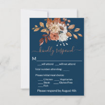 Cartão de Resposta RSVP de Envio Azul-Naval Floral