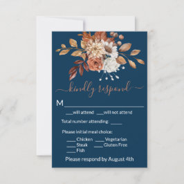 Cartão de Resposta RSVP de Envio Azul-Naval Floral