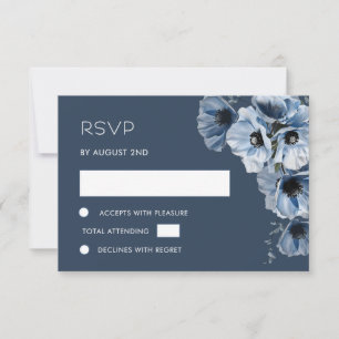 Cartão de Resposta RSVP de Flor Transparente Azul