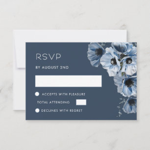 Cartão de Resposta RSVP de Flor Transparente Azul