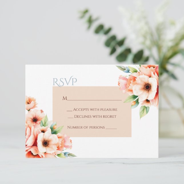 Cartão de Resposta RSVP de Floral Rosa Elegante (Em pé/Frente)