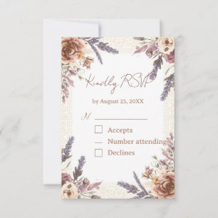 Cartão de Resposta RSVP de Flores Secas com Renda