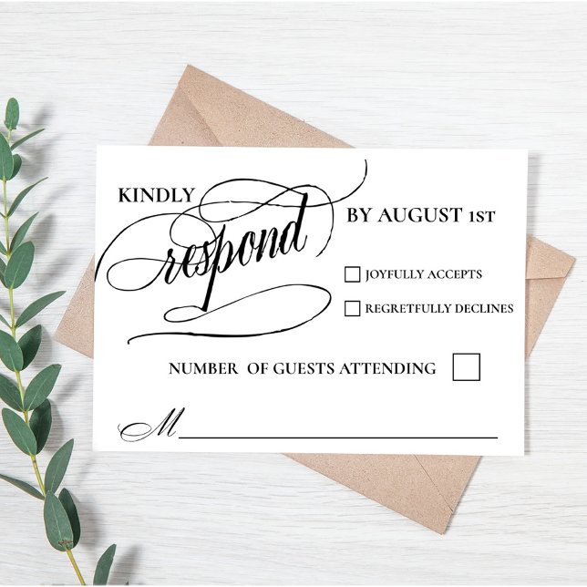 Cartão de Resposta RSVP de Letra de Caligrafia Chi (Calligraphy Script Elegant Simple Modern Wedding Response Card )