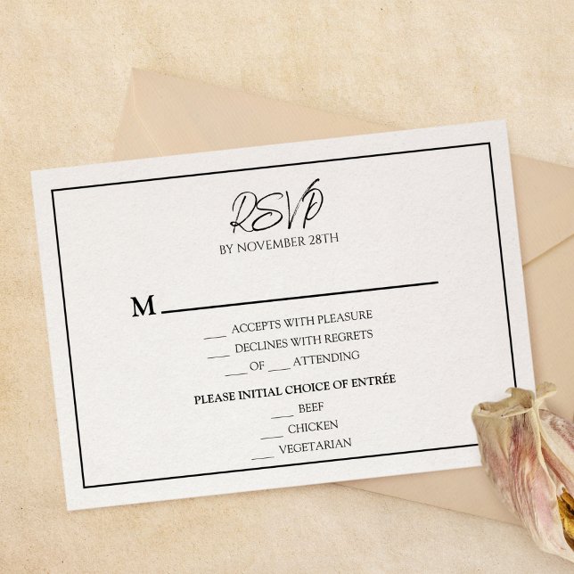 Cartão de Resposta RSVP de Menu de Casamento Minim (Criador carregado)