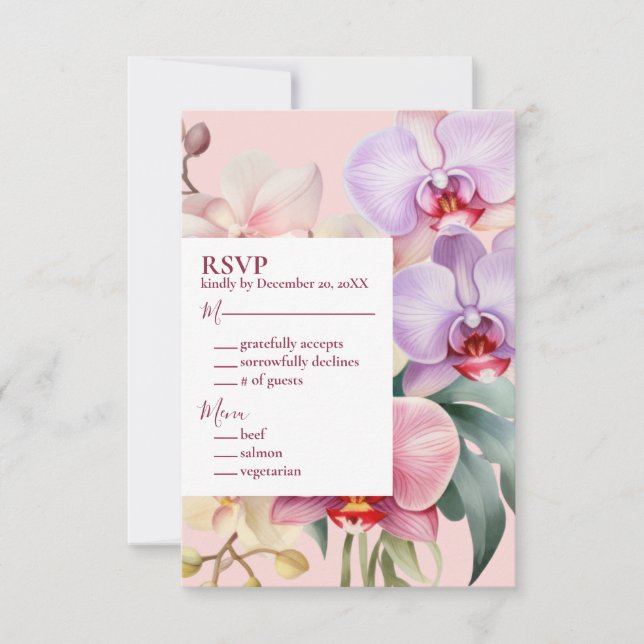 Cartão de Resposta RSVP de Orquídeas Arco-Íris Pas (Frente)