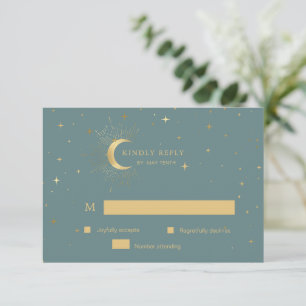 cartão de resposta RSVP de ouro da lua em crista 