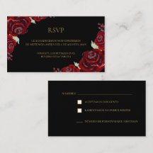 Cartão de resposta RSVP de quinceañera preto bordô