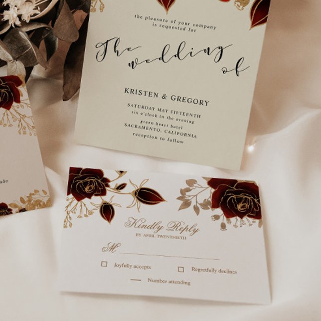 Cartão de Resposta RSVP de Rosas Dourados de Aquar (Criador carregado)