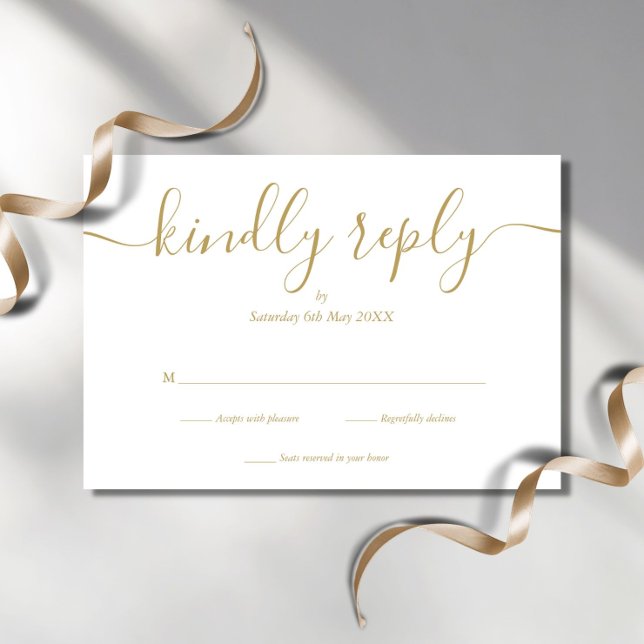 Cartão de Resposta RSVP de Script Elegante Dourado (Criador carregado)