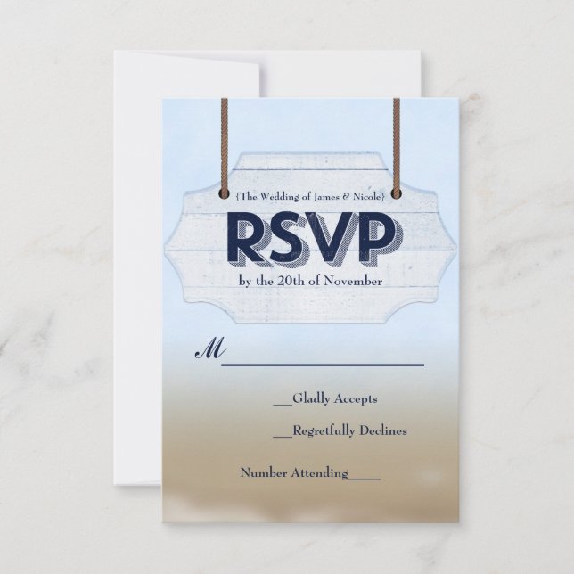 Cartão de Resposta RSVP de Sinal de Madeira Branco (Frente)