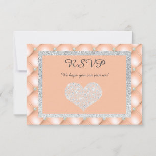 CARTÃO DE RESPOSTA RSVP DIAMANTE CORAÇÃO DAMASCO P