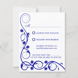 Cartão de Resposta / RSVP Elegante Azul Real com R