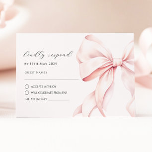 Cartão de Resposta RSVP Elegante com Laço Rosa