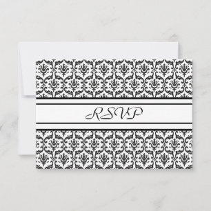 Cartão de Resposta RSVP em Damask Preto e Branco E