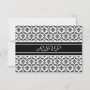 Cartão de Resposta RSVP em Damasko Preto e Branco