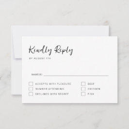 Cartão de Resposta RSVP em Script Preto e Branco