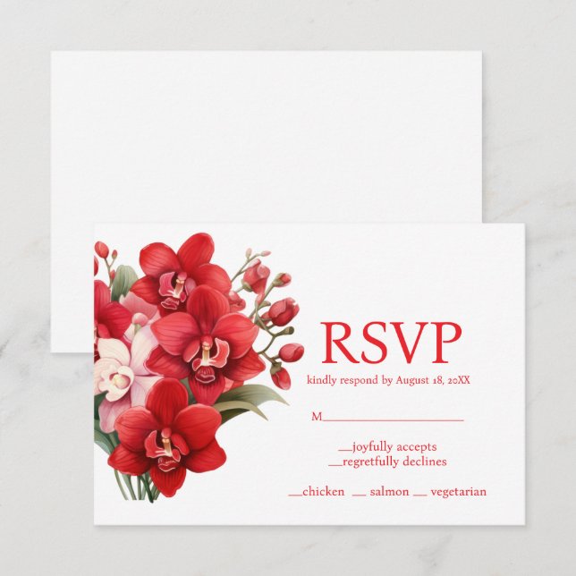 Cartão de Resposta RSVP Escolhas do Menu de Orquíd (Frente/Verso)
