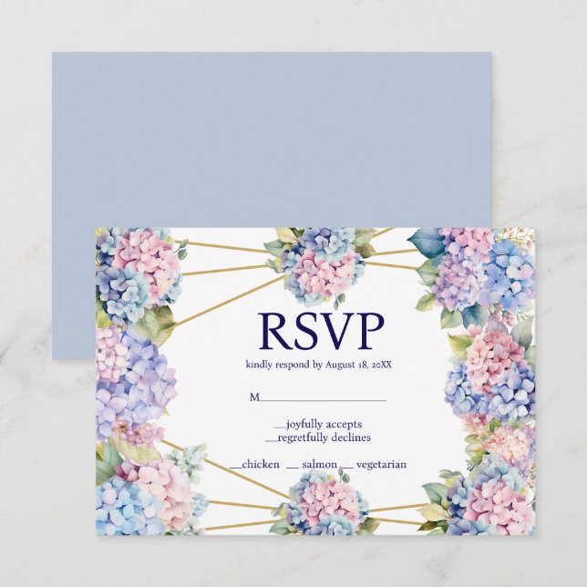Cartão de Resposta RSVP Escolhas do Menu Hydrangea (Frente/Verso)