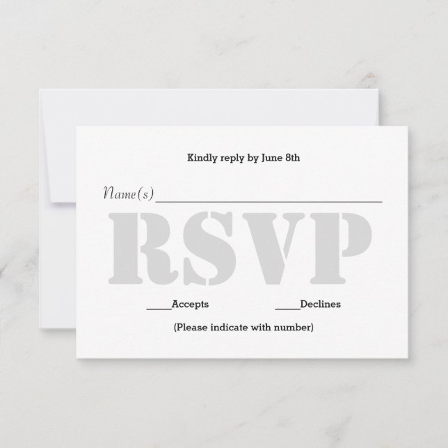 Cartão de Resposta RSVP - Estêncil Cinza de Fundo (Frente)