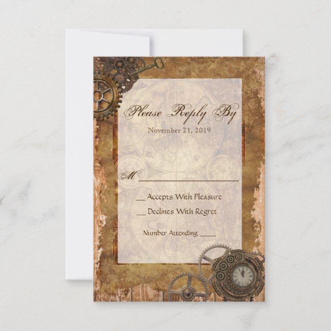 Cartão de Resposta RSVP Estilo Steampunk Industria (Frente)