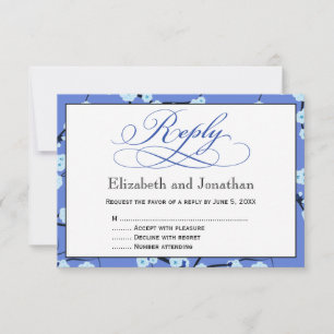 Cartão de Resposta RSVP Floral Azul Periwinkle