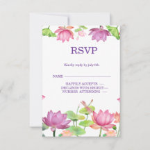 Cartão de Resposta RSVP Floral de Lótus em Aquarel