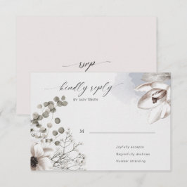 Cartão de Resposta RSVP floral de prata elegante